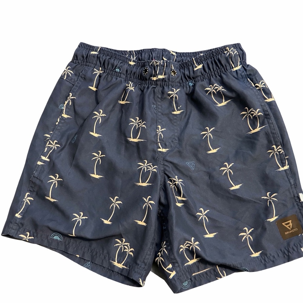 Navy Palm Tree Print Swim Shorts